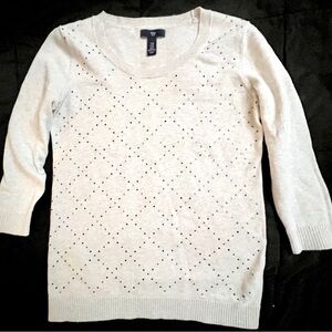 Gap Rhinestone 3/4 Sleeve Light Cotton Knit Sweater